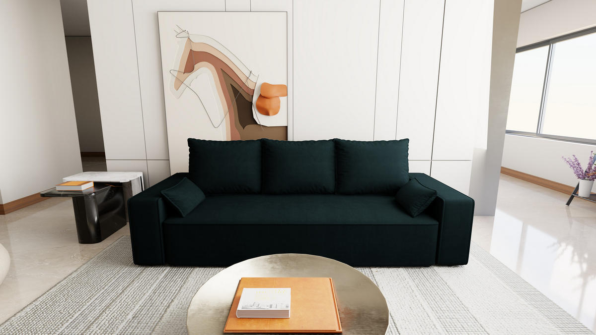 SOFA Veno mit Bettkasten und Schlaffunktion, Velourstoff - Anthrazit, Holzwerkstoff (242/85/95cm)