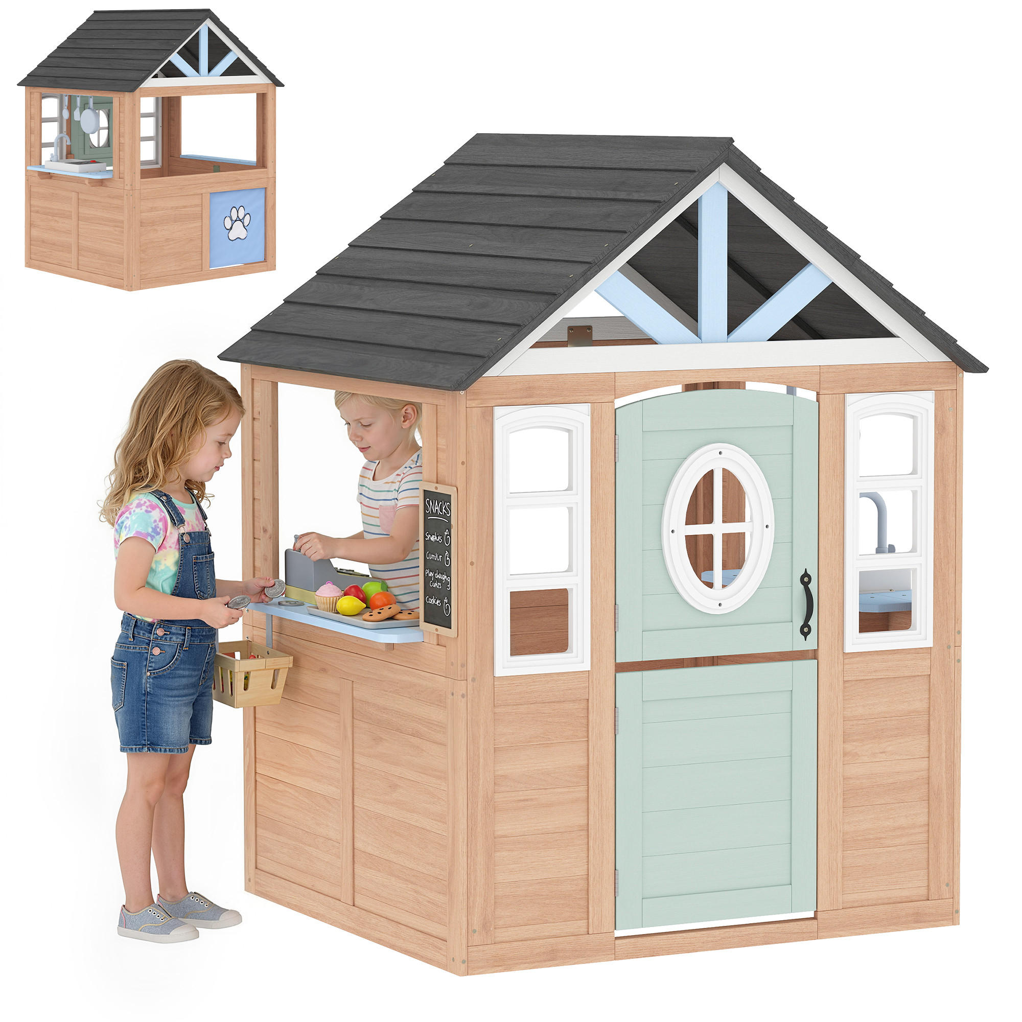 SPIELHAUS DE-18697 mit Katzenklappe und Spielküche Naturholz - Naturfarben, Holzwerkstoff (97.3/140/115.5cm) - ComfortXL