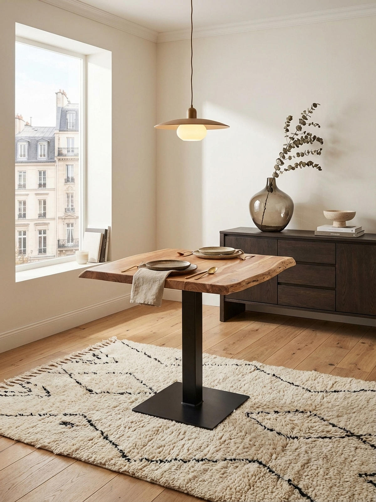 ESSTISCH – Massivholz quadratisch Baumkante Edelstahlfuß Unikat - Beige/Schwarz, Holz/Metall (75/80/75cm) - KADIMA DESIGN