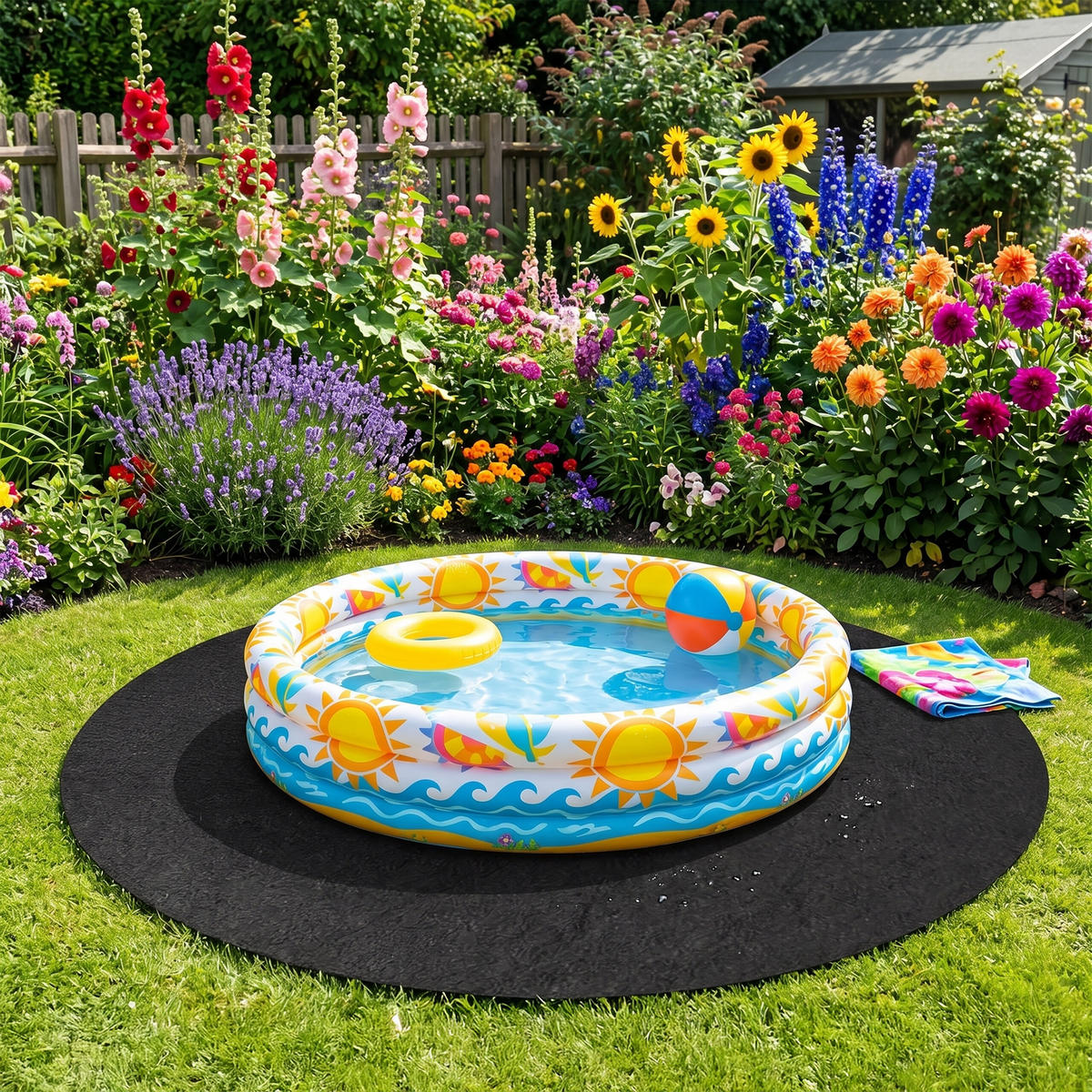 PODLOŽKA k bazénu - černá, textil (200/200cm) - Relaxdays