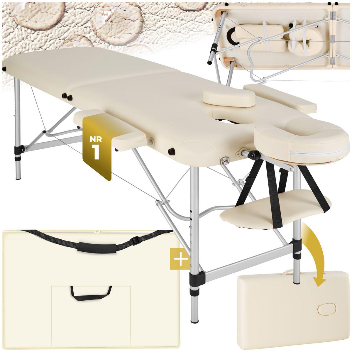 MASSAGELIEGE 2 Zonen, 210 x 95 x 89 cm, beige - Beige, Metall (60/89/205cm) - tectake