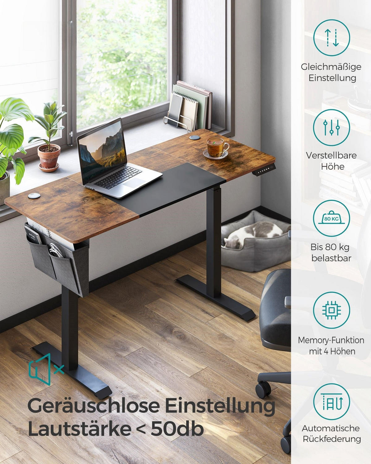 HÖHENVERSTELLBARER SCHREIBTISCH ANCHORAGE - Braun, Holzwerkstoff (140/60/120cm) - Hansiro