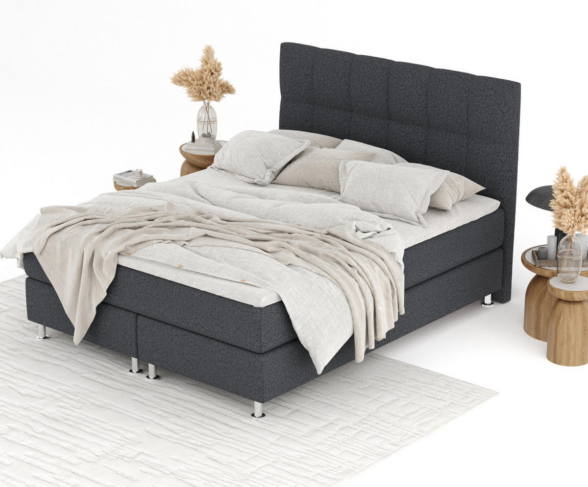 BOXSPRINGBETT Elisio Schwarz 160/200 cm mit Latex-Topper - Silberfarben/Schwarz, Holz/Holzwerkstoff (160/200cm) - Maison de Reve