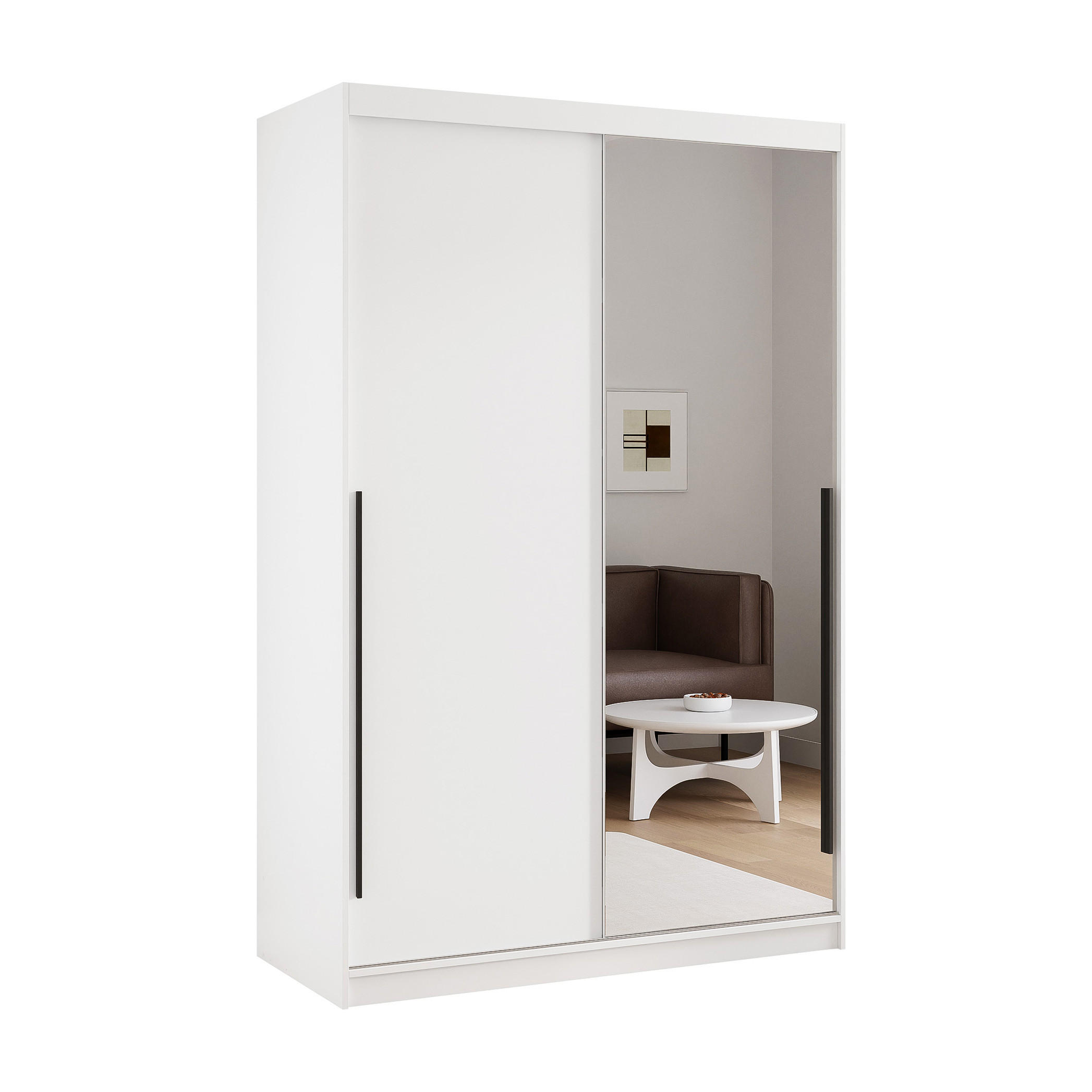 SCHIEBETÜRENSCHRANK SILENTE 140 cm mit Einlegeböden und Kleiderstange - Weiß, Holzwerkstoff (140/205/60cm) - Idohome
