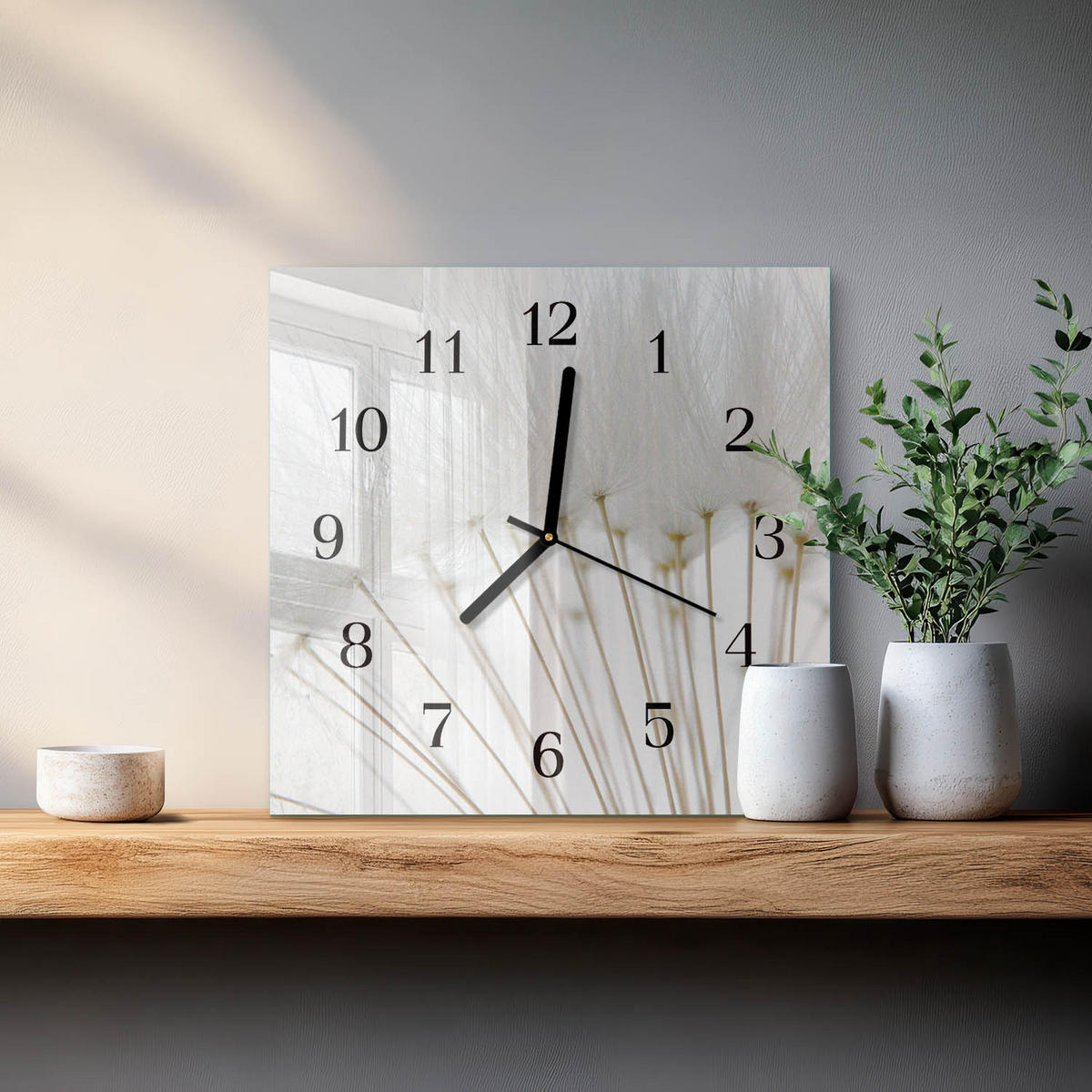 WANDUHR 30x30 cm - Löwenzahn - Weiß, Glas (30/30/0.4cm) - TULUP