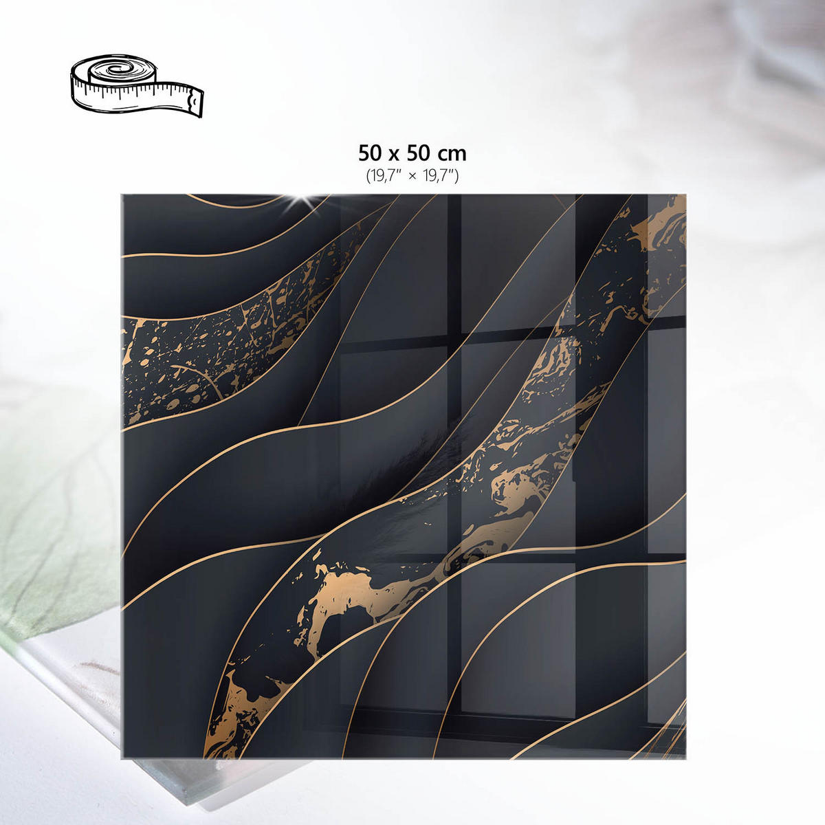 TISCHPLATTE 50x50 cm – Wellen des Luxus - Braun, Glas (50/50/0.4cm) - Wallfluent