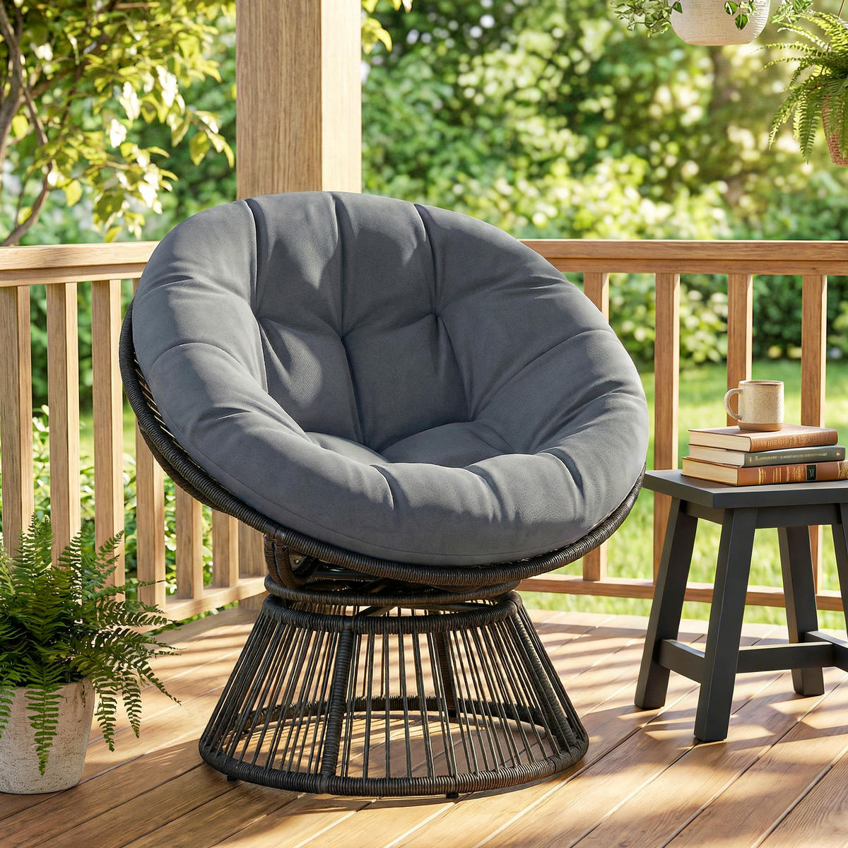 PAPASANSESSEL PE-Rattan Stahl Grau - Grau, Kunststoff/Textil (81/87/93cm) - Outsunny