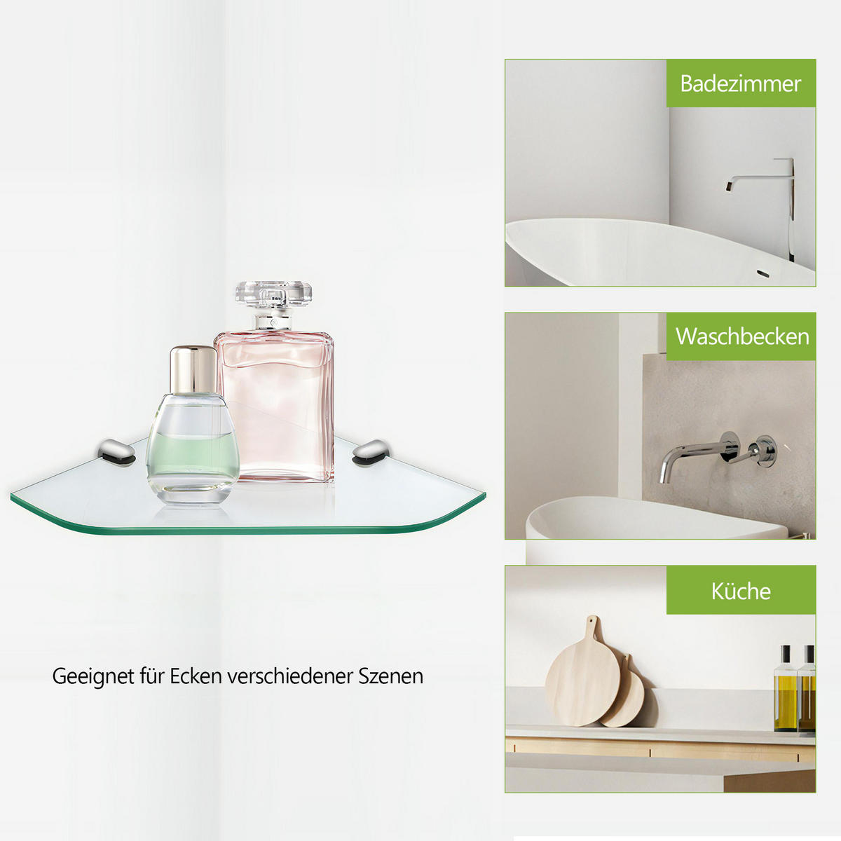 GLASABLAGE 23/23 cm Eckablage für Badezimmer Glas Transparent Chrom 3-tlg. - Transparent, Glas (23/0.6/23cm) - S'AFIELINA
