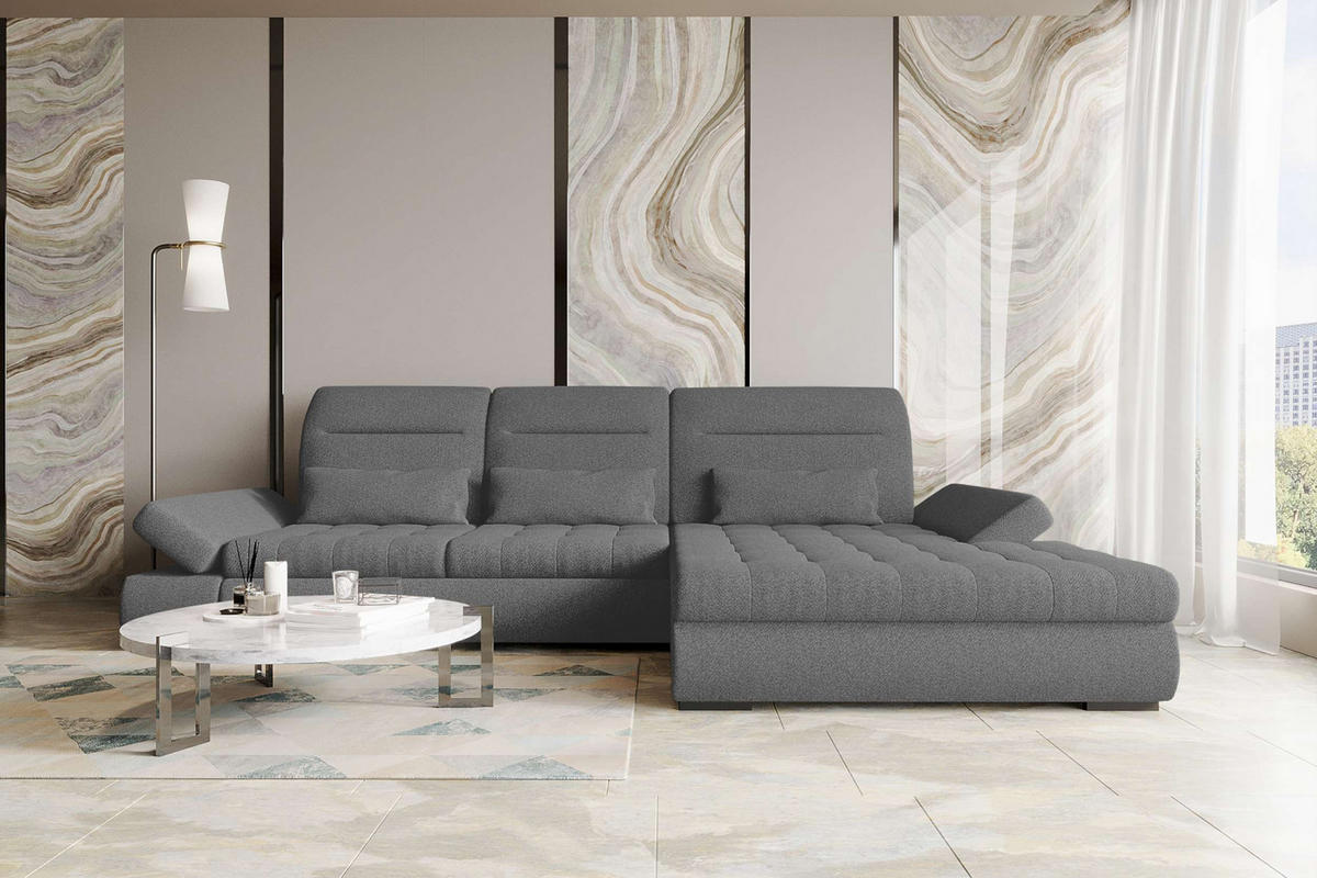 ECKSOFA Toscana Plus Strukturstoff inkl. Schlaffunktion - Anthrazit, Textil (300/179cm) - 99rooms