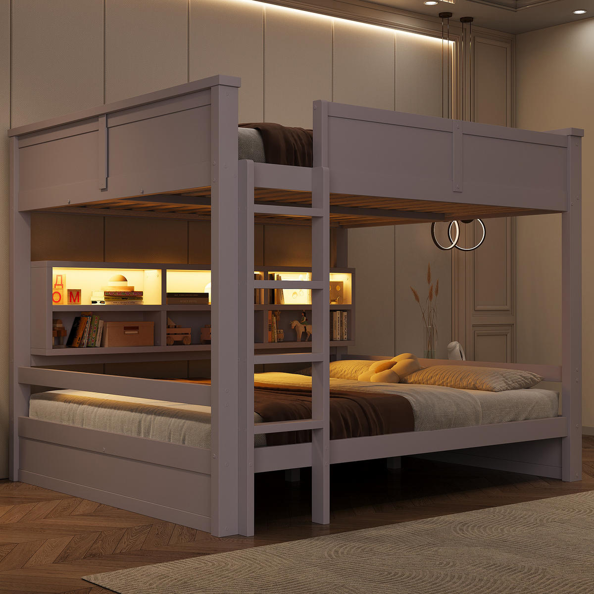 ETAGENBETT 160/200 cm in Braun Kinderbett mit 6 Schränken und LED - Braun, Holzwerkstoff (160/200cm) - STILVORA