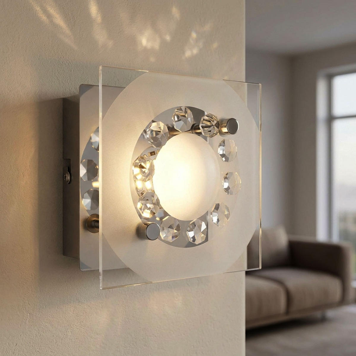 LED WANDLEUCHTE Metall Kristalloptik Silber - Silberfarben, Glas (12/9.5/12cm) - Globo Lighting