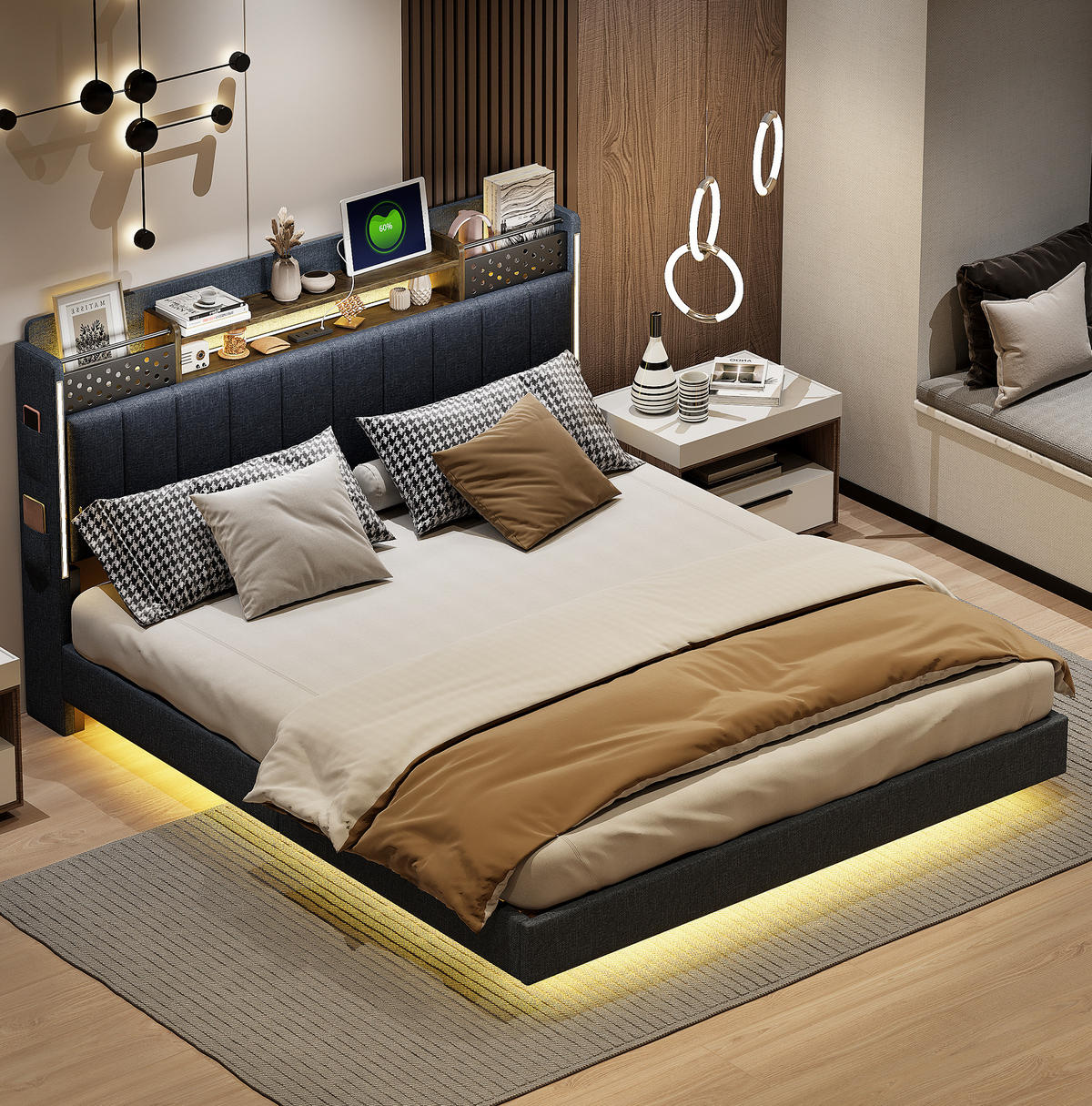 POLSTERBETT mit LED, USB und Stauraum 160x200 cm Grau - Grau, Metall (160/200cm) - Meubliv