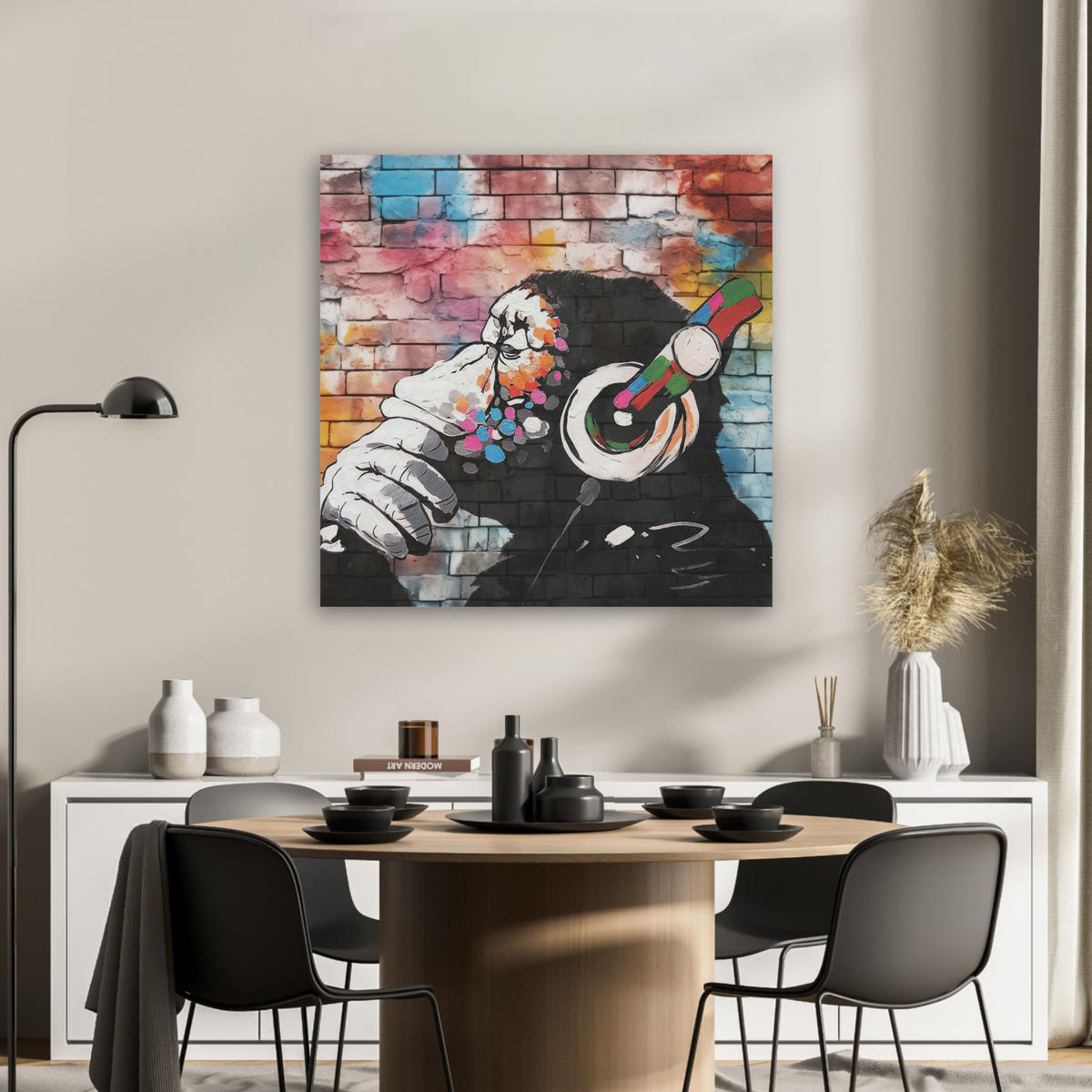 AKUSTIKBILD Affe - Graffiti - Musik Akustikpaneele 80x80 cm - Multicolor, Kunststoff (80/80/0.9cm) - MuchoWow