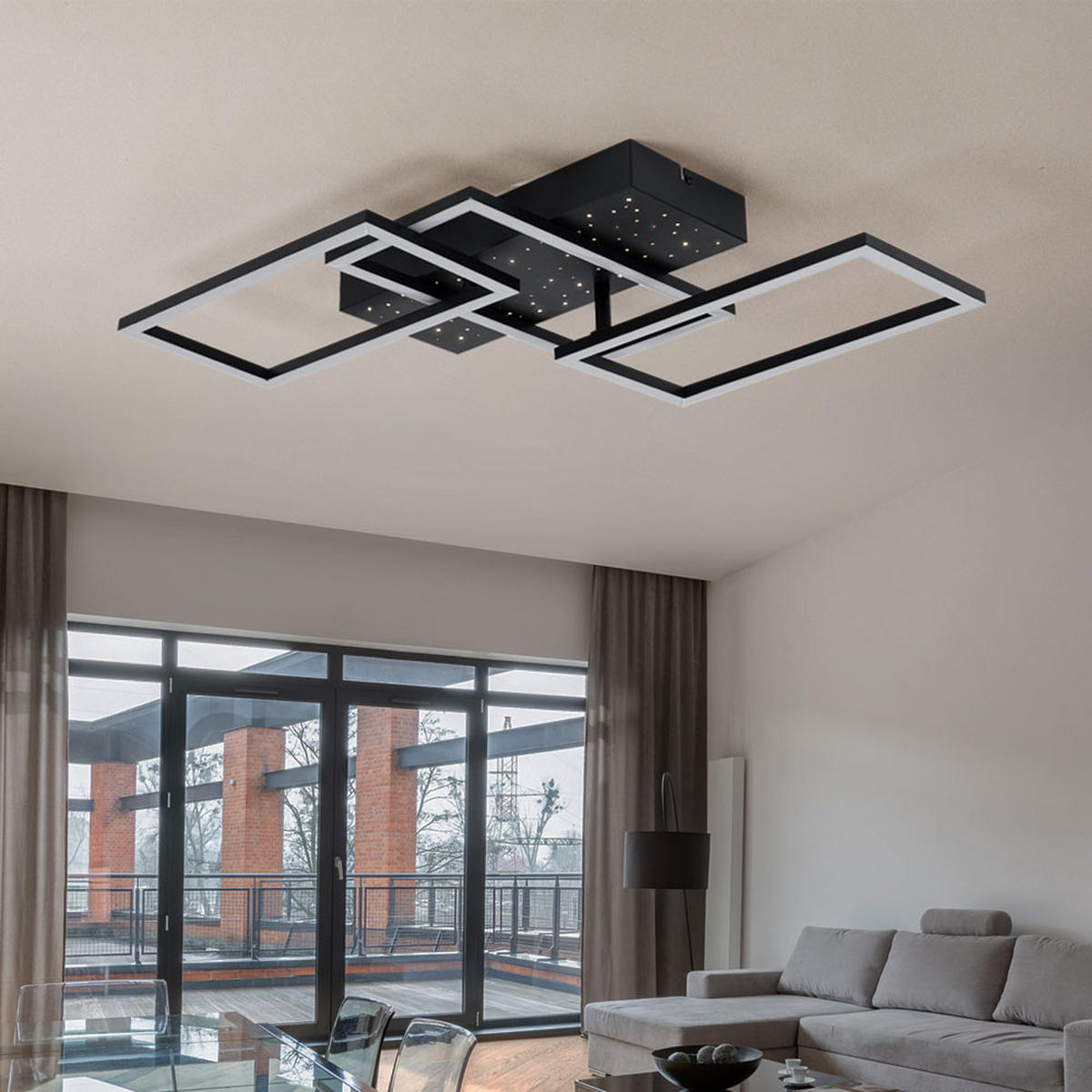 LED DECKENLEUCHTE Metall Schwarz Sterneneffekt - Schwarz, Metall (59/40.5/9.7cm) - Globo Lighting