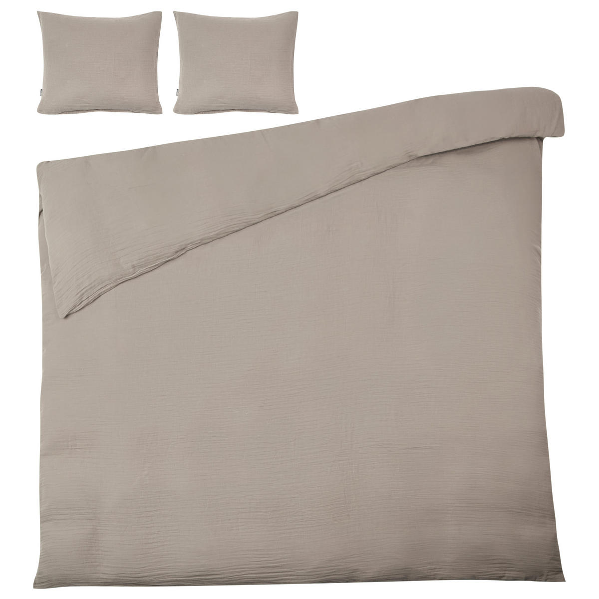 BETTWÄSCHE-SET 220/240 cm Baumwollmusselin Taupe Sumner - Taupe, Textil (220/240cm) - Beliani