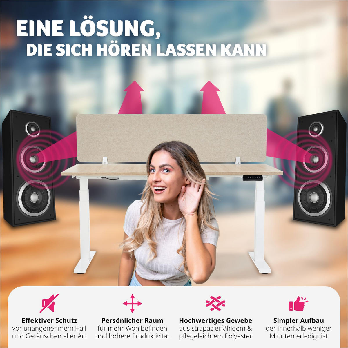 TRENNWAND für Schreibtisch Noisy,inkl. 2 Befestigungsklemmen,beige - Beige, Kunststoff (2.2/160/40cm) - tectake