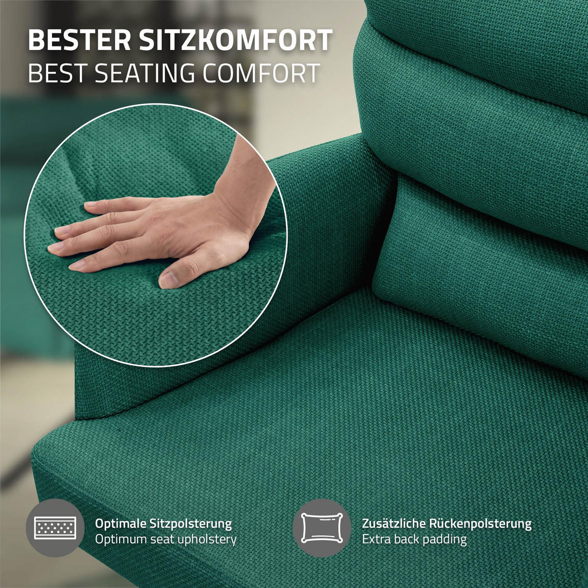 ESSZIMMERSTUHL 4er Set drehbar Dunkelgrün Stoffbezug - Dunkelgrün/Schwarz, Textil/Metall (64.5/93/64cm) - ML-DESIGN