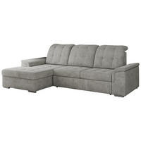 ECKSOFA MADRITO L - Hellgrau Struktur - Links - Silberfarben/Hellgrau, Textil/Metall (160/256cm)