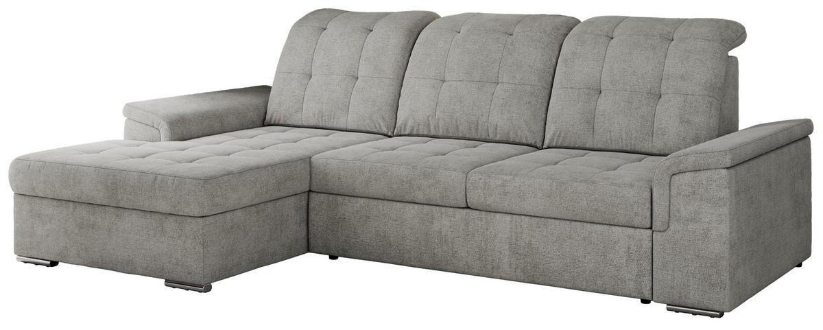 ECKSOFA MADRITO L - Hellgrau Struktur - Links - Silberfarben/Hellgrau, Textil/Metall (160/256cm)