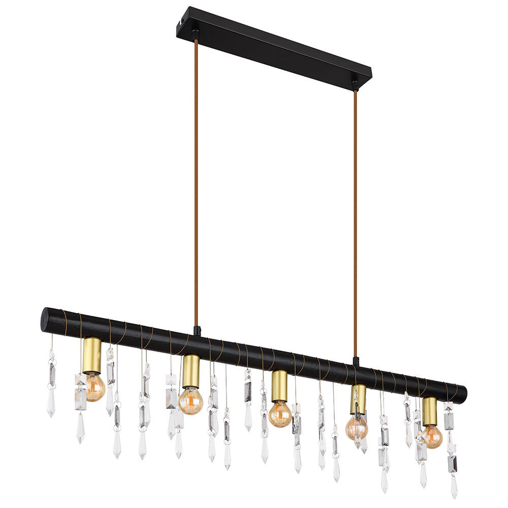 HÄNGELEUCHTE Glaskristalle Schwarz Textilkabel - Schwarz, Holz (90/6/120cm) - Globo Lighting