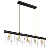 HÄNGELEUCHTE Glaskristalle Schwarz Textilkabel - Schwarz, Holz (90/6/120cm) - Globo Lighting