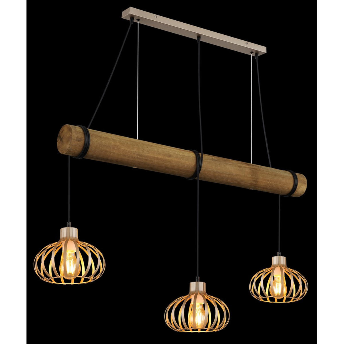 HÄNGELEUCHTE CALDWELL, Metall, Beige, 3-flammig - Beige, Holz (100/20/150cm) - Globo Lighting