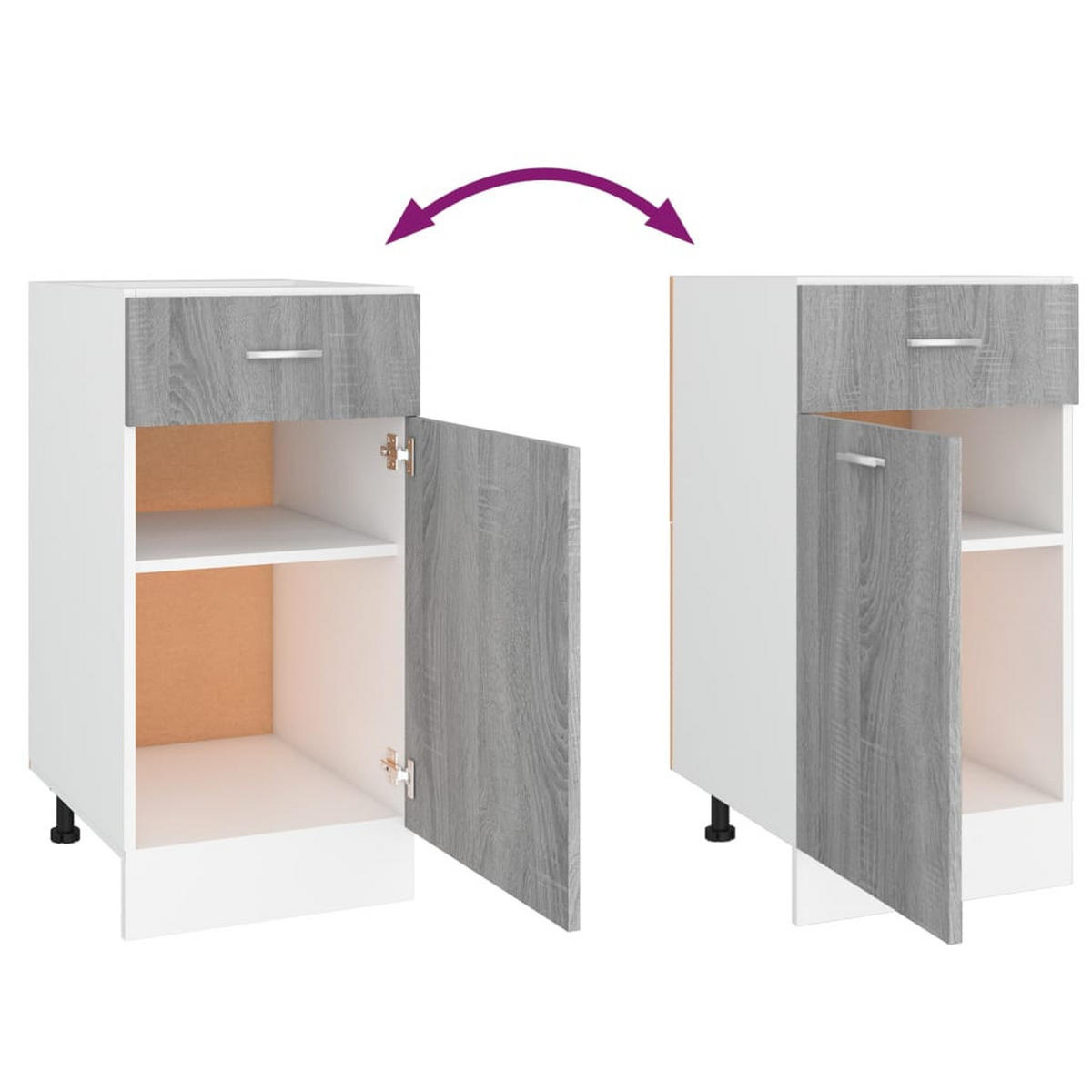 KÜCHENUNTERSCHRANK Lyon mit Schublade und Schrank mit 2 Ebenen, 40/46/81,5 cm, aus Holzwerkstoff, in Grau Sonoma - Grau, Holz/Metall (40/81.5/46cm) - vidaXL