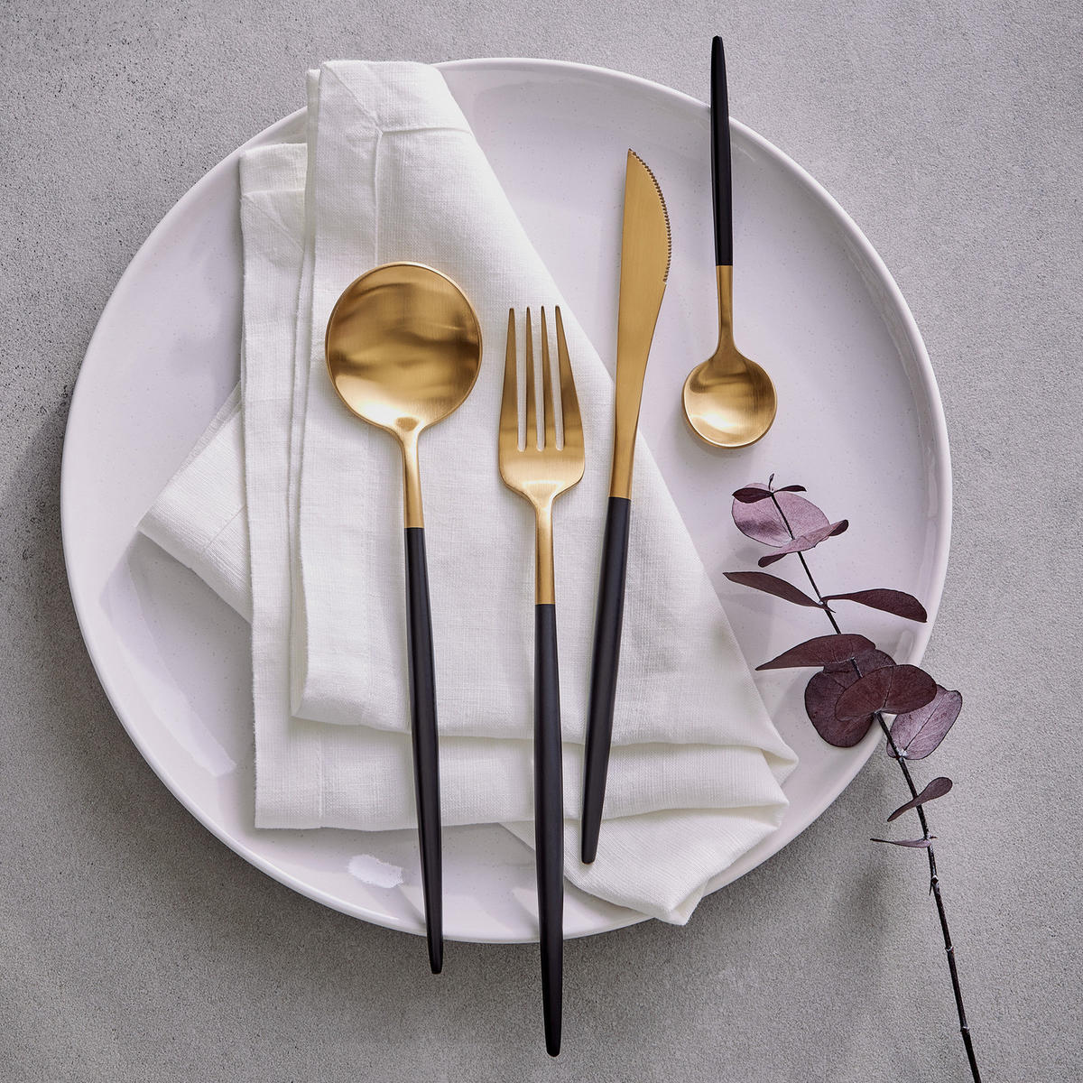 BESTECK-SET (4-tlg.) Stiletto - Goldfarben/Schwarz, Metall - Butlers