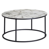 COUCHTISCH rund, Marmor-Optik, modernes Design mit 80 cm Durchmesser - Schwarz/Weiß, Holz/Metall (80/80/40cm) - KADIMA DESIGN