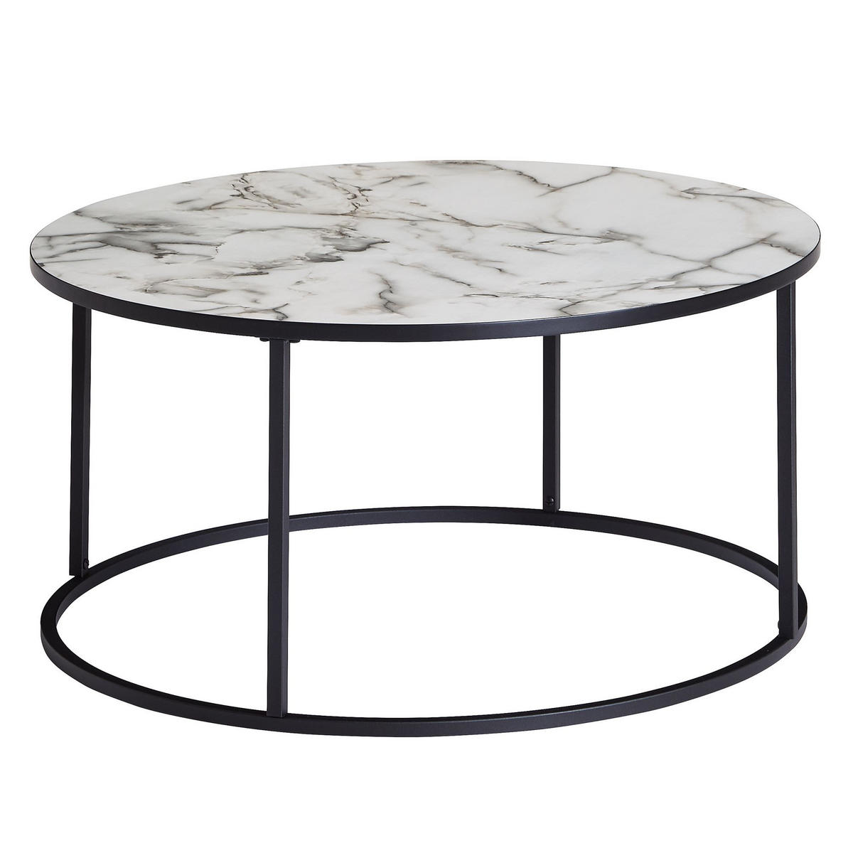 COUCHTISCH rund, Marmor-Optik, modernes Design mit 80 cm Durchmesser - Schwarz/Weiß, Holz/Metall (80/80/40cm) - KADIMA DESIGN