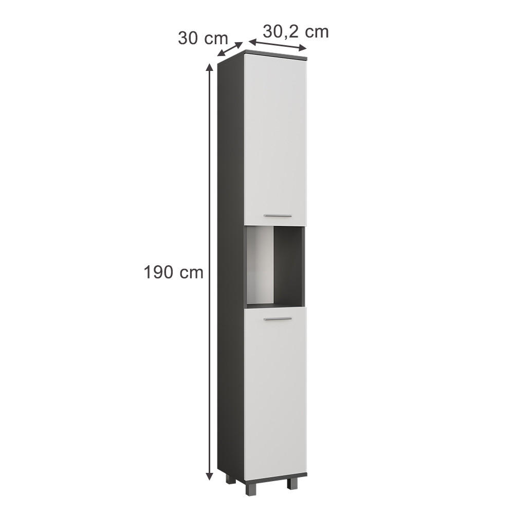 HOCHSCHRANK Ilias Anthrazit/Weiß 30.2 x 190 cm mit 2 Türen - Anthrazit/Weiß, Holzwerkstoff (30.2/190/30cm) - Vicco