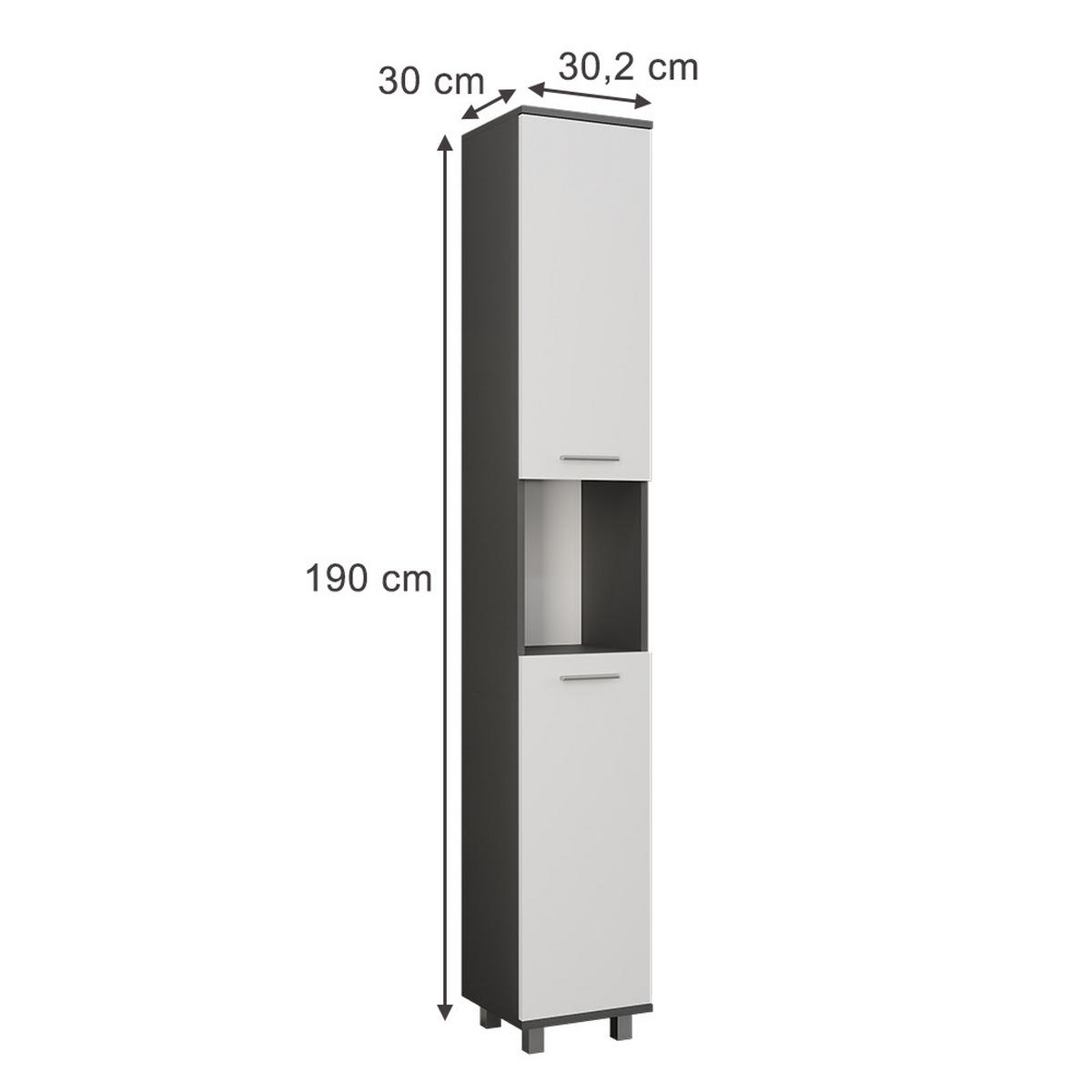 HOCHSCHRANK Ilias Anthrazit/Weiß 30.2 x 190 cm mit 2 Türen - Anthrazit/Weiß, Holzwerkstoff (30.2/190/30cm) - Vicco