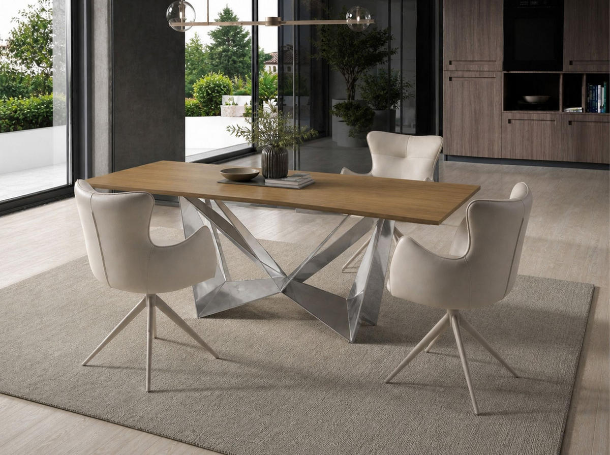 ESSTISCH Rechteckiger aus Eiche und verchromtem Stahl 200/95/75 cm - Edelstahlfarben/Eichefarben, Holz/Metall (95/200/75cm) - ANGEL CERDA