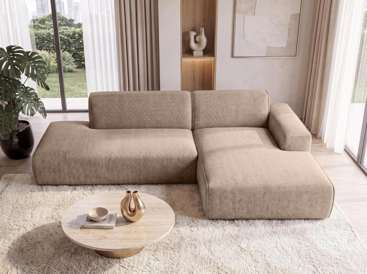 ECKSOFA L Form Didim Duo Warmbraun 288/162/80 cm – stilvolle kleine Eckcouch Rechts - Cognac/Schwarz, Kunststoff/Textil (162/288cm) - AX Living