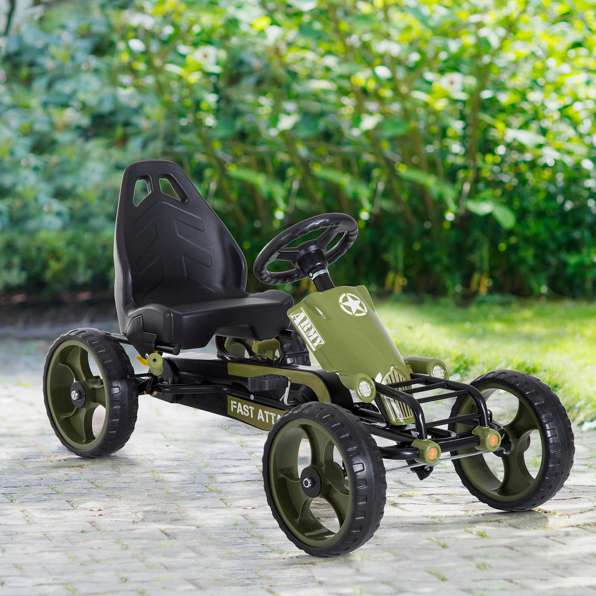 KINDER GO KART TRETAUTO, L105 x B54 x H61cm/L99 x B65 x H56cm, Grün - Grün, Metall (105/54/61cm) - HOMCOM