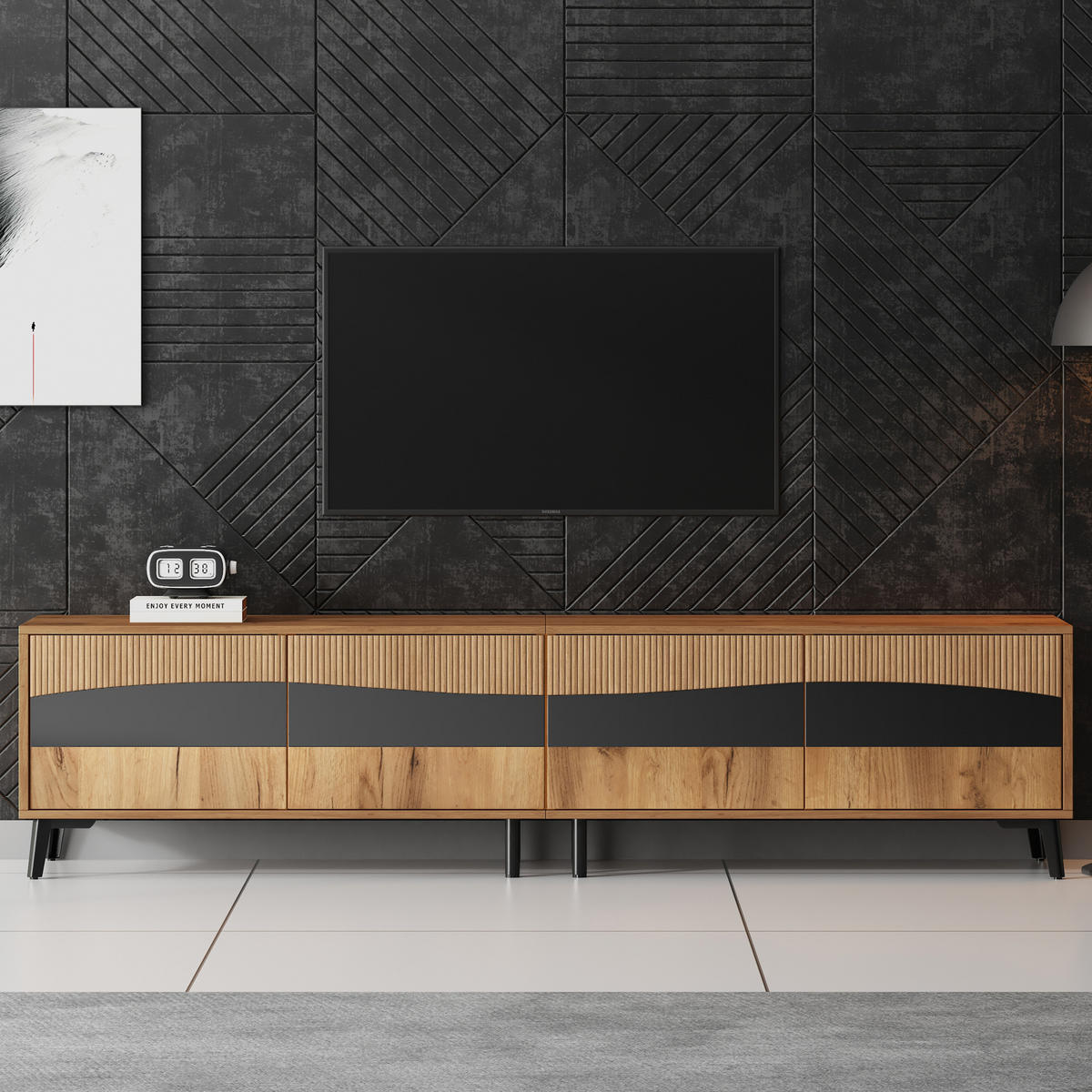 LOWBOARD Naturfarben/Schwarz 180/40/50 cm - Naturfarben, Holzwerkstoff (180/50/40cm) - PANGIVO