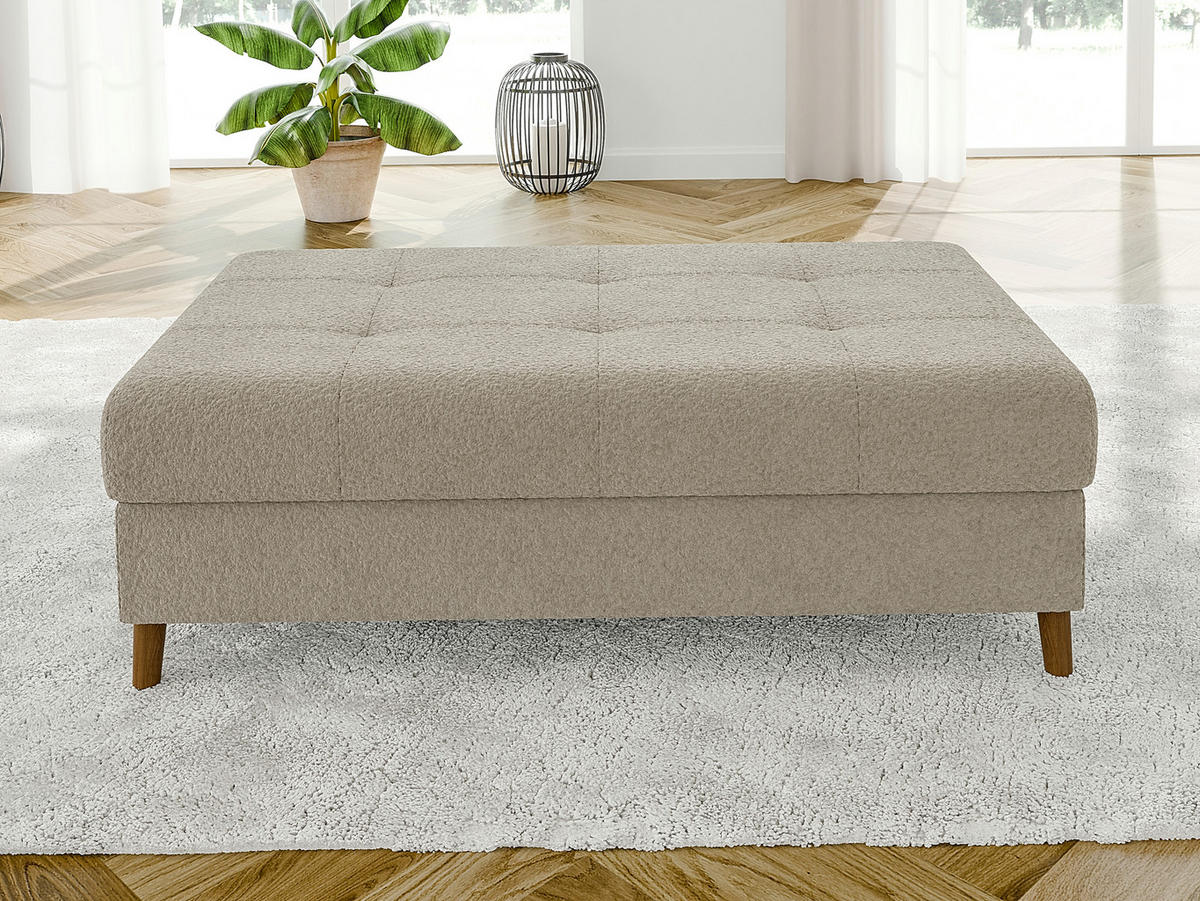 ECKSOFA inkl. Hocker Henrik Beige Boucle - Ottomane rechts - Beige/Braun, Holz/Textil (231/161cm) - S-Style Möbel