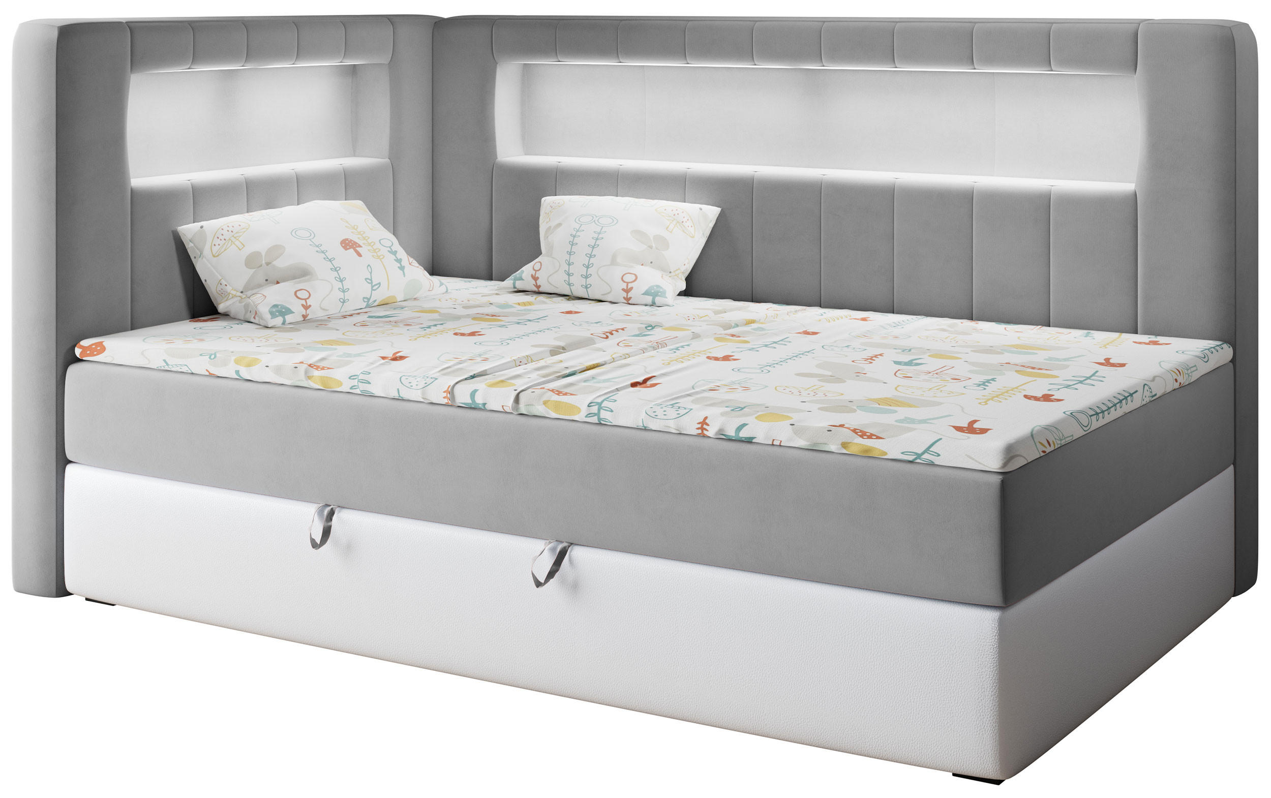BOXSPRINGBETT JUNIOR GOLD 3 90/200 Grau/Weiß - linke Seite - Weiß/Grau, Holz/Textil (90/200cm) - MKS