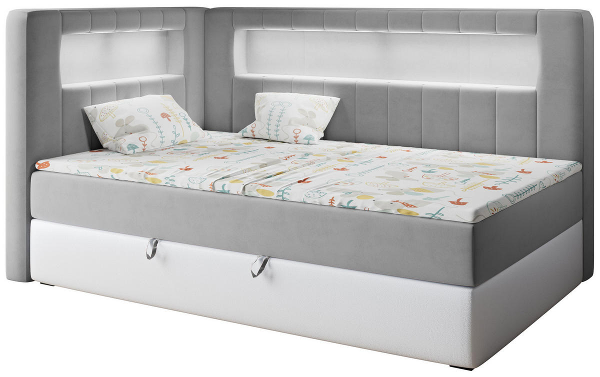 BOXSPRINGBETT JUNIOR GOLD 3 90/200 Grau/Weiß - linke Seite - Weiß/Grau, Holz/Textil (90/200cm) - MKS
