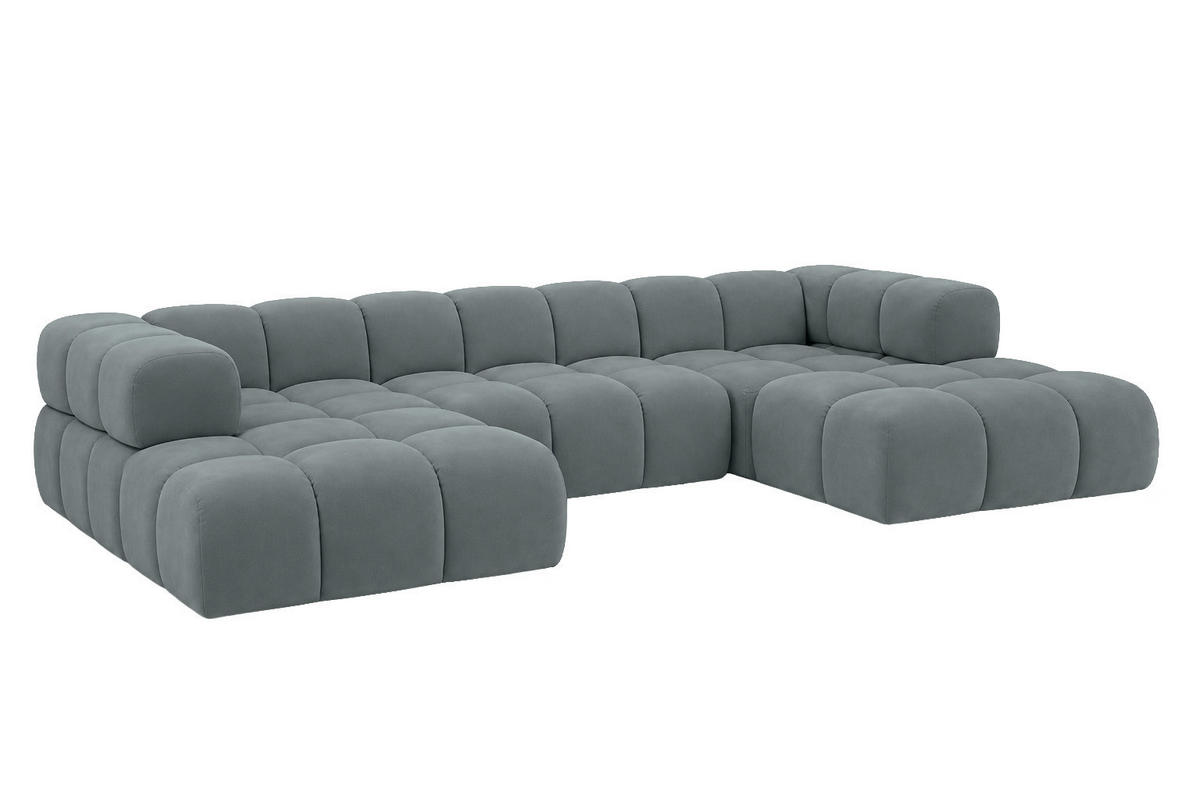 ROHOVÁ SEDAČKA ve tvaru U, velurová tkanina Bluvel, Modrošedá, Averro U - šedohnědá, dřevo (360/70/150cm) - Kaiser Möbel