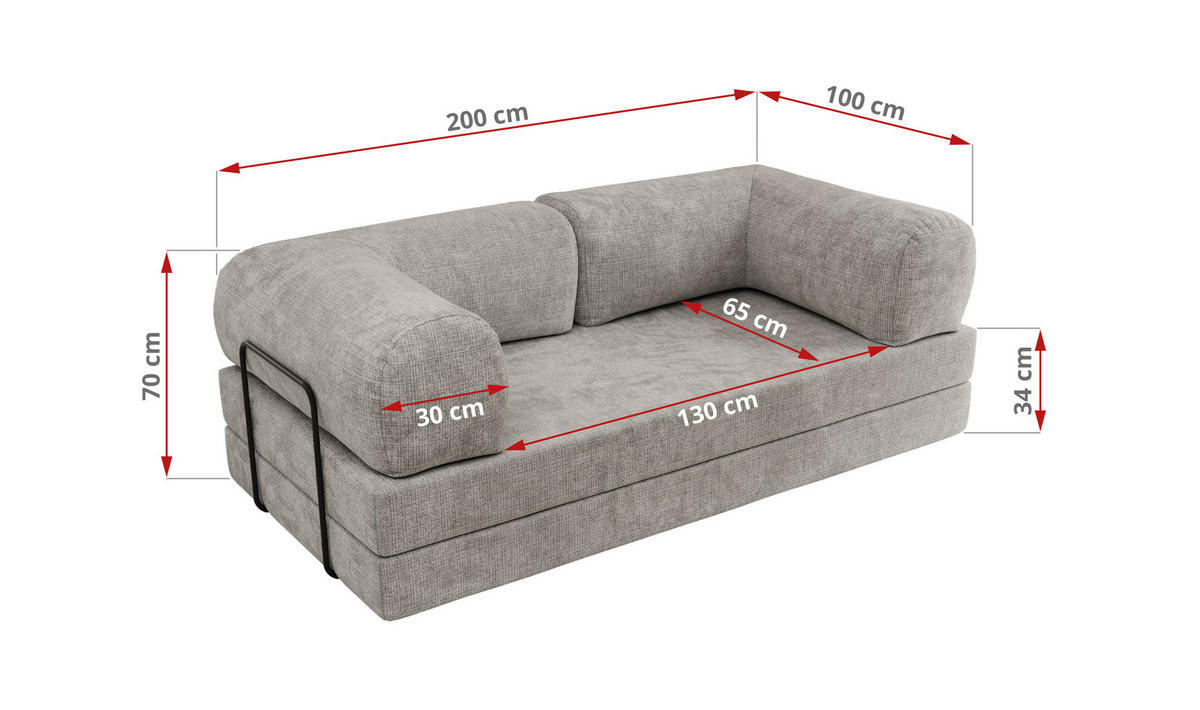 TROJMIESTNA POHOVKA ORSETTO - Svetlosivá Hrubo tkaná ženilka - čierna/svetlosivá, kov/textil (200/70/100cm) - MKS