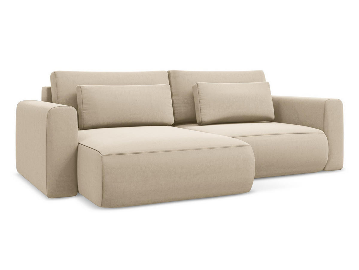 ECKSOFA mit Schlaffunktion Samt Stoff Beige - Beige/Creme, Kunststoff/Textil (149/240cm) - Makamii