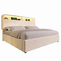 POLSTERBETT 140/200 cm in Beige Samt mit Bettkasten, LED und USB - Beige, Holzwerkstoff/Textil (140/200cm) - STILVORA