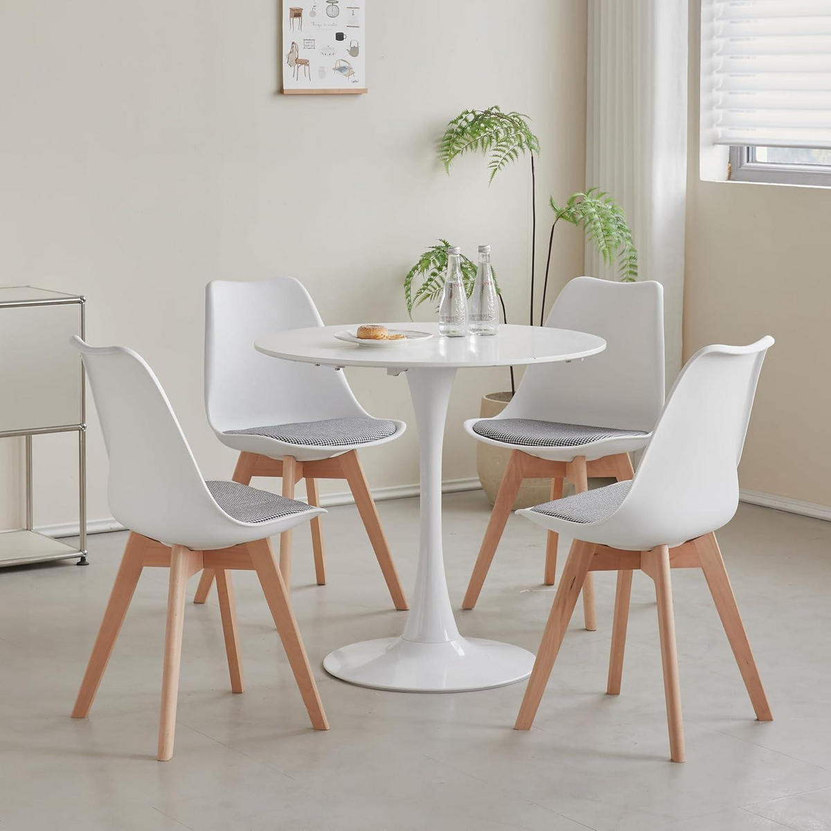 ESSZIMMERSTUHL 8er-Set mit Massivholzbeinen und gestreiftem Sitzkissen in Weiß - Multicolor, Holz (49/83/42cm)