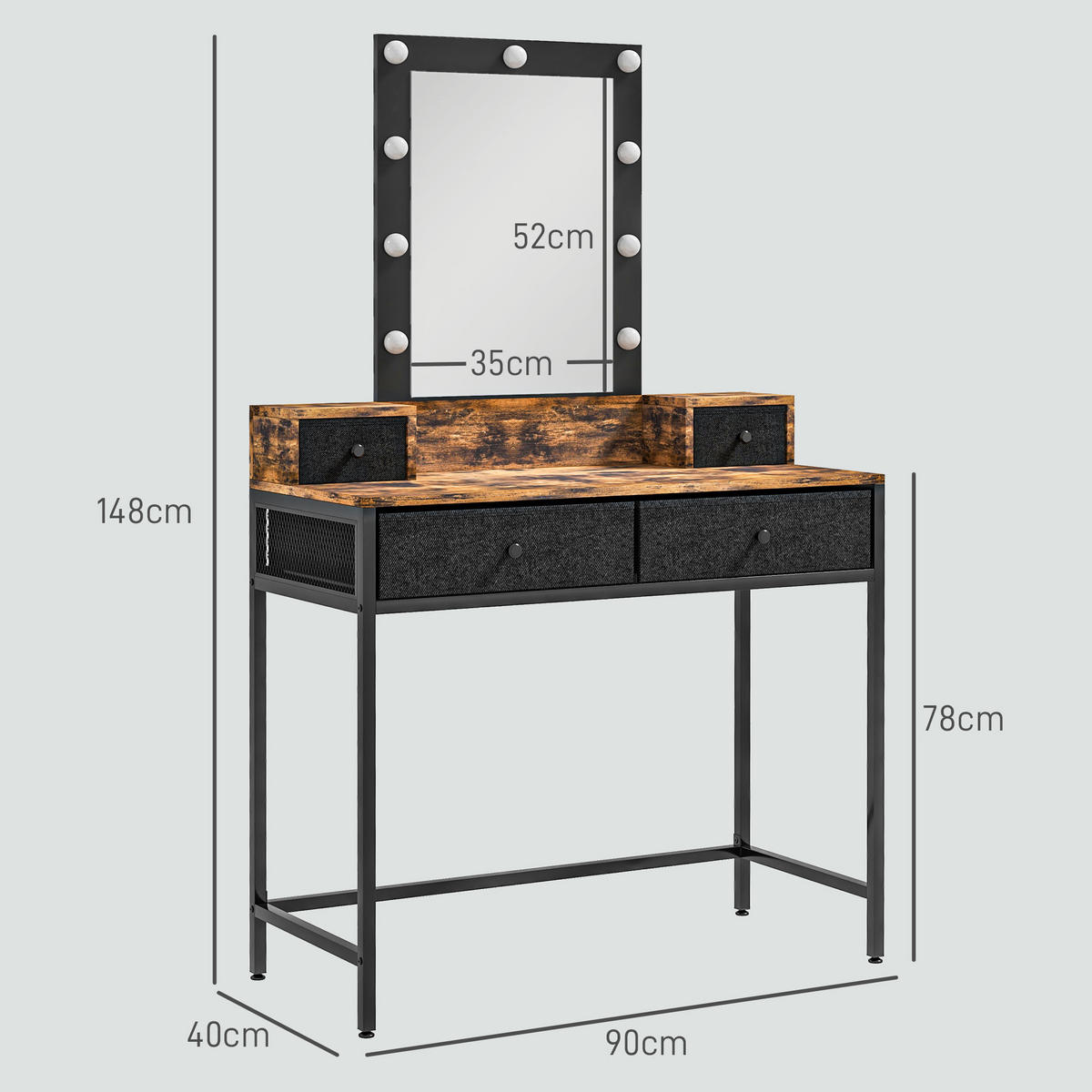 SCHMINKTISCH DE-18291 Dunkles Holz/Schwarz - Braun, Holzwerkstoff (40/148/90cm) - ComfortXL
