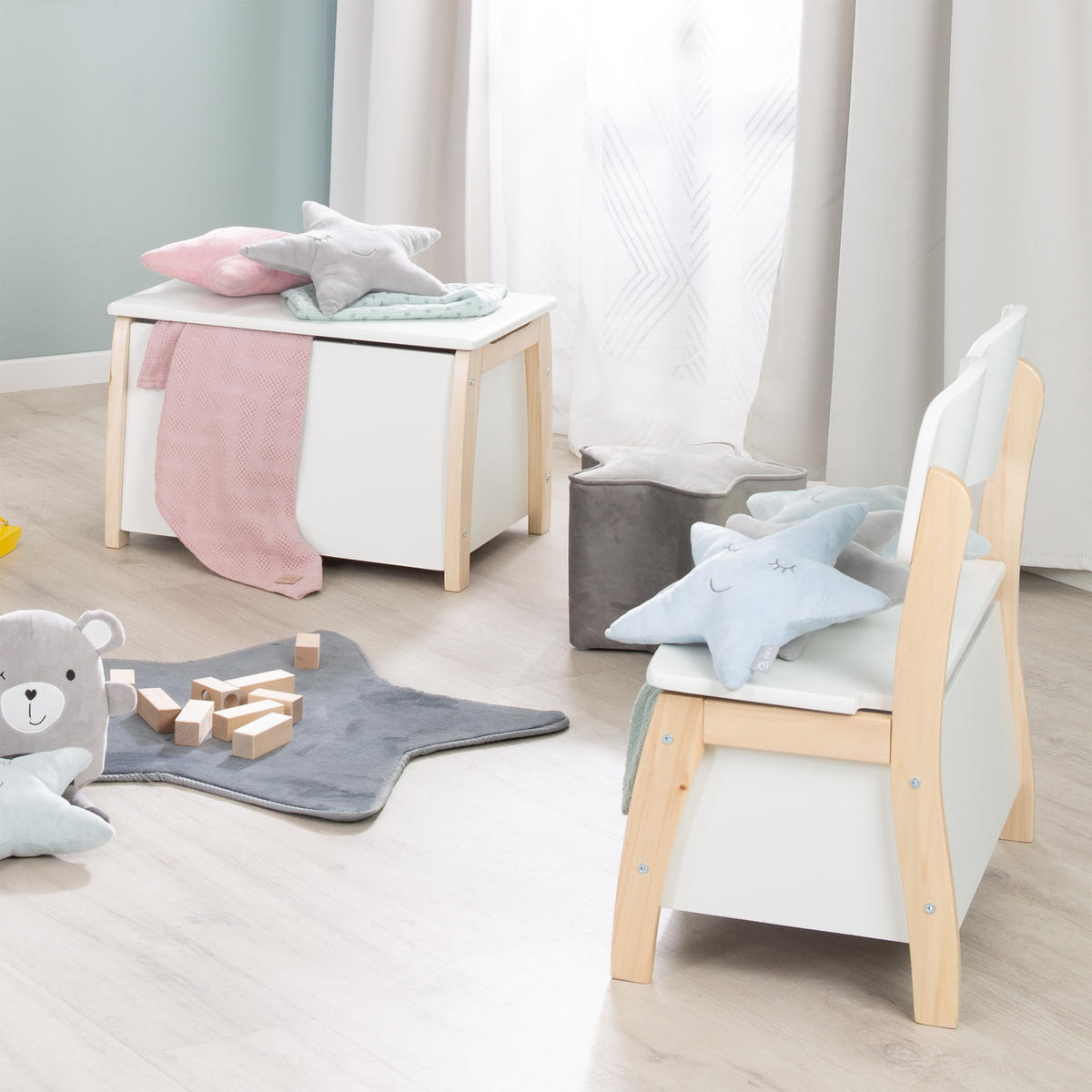 KINDERTRUHENBANK - Naturfarben/Weiß, Holzwerkstoff (61.5/61.5/33.5cm) - Roba