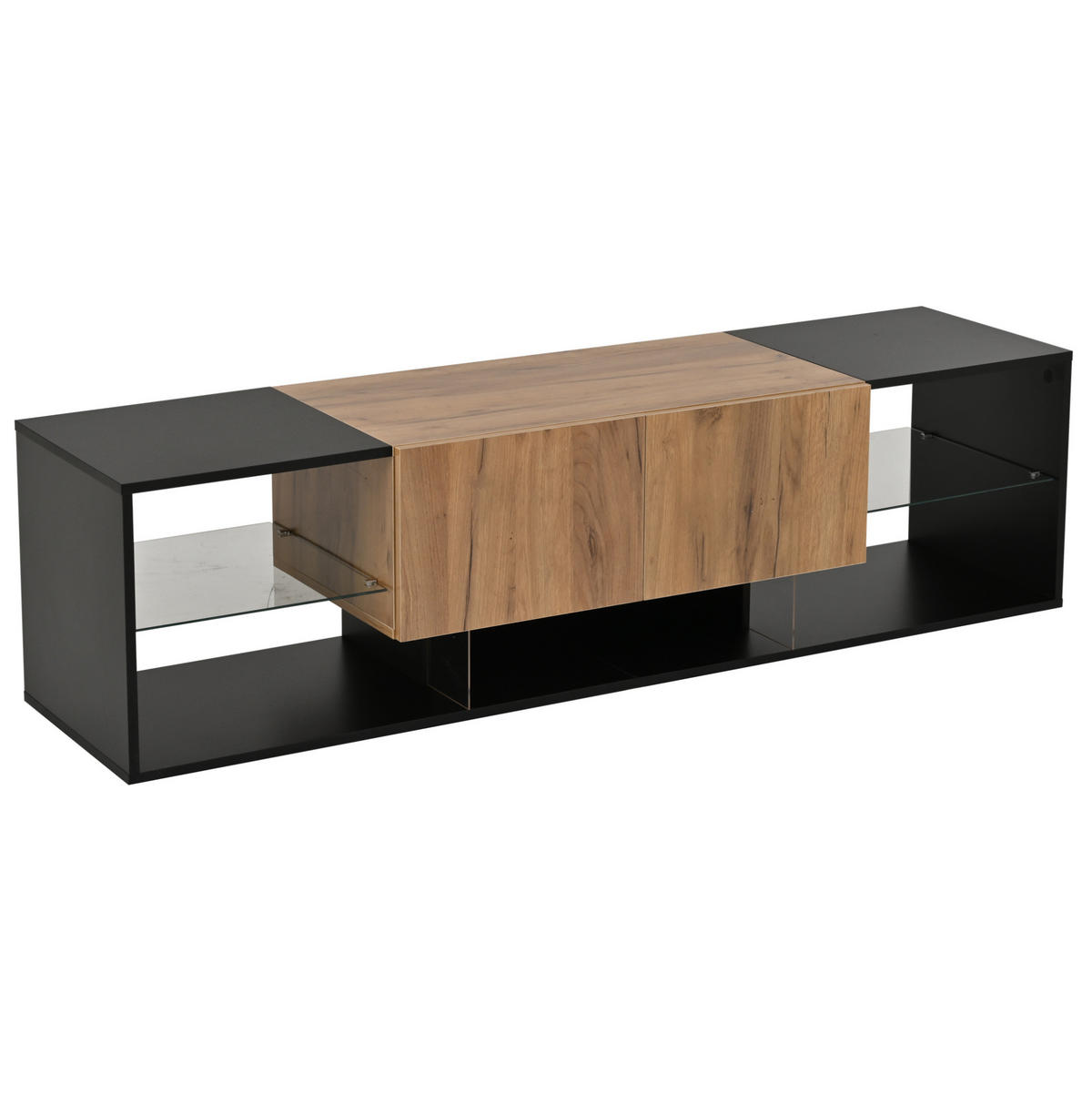 TV-ELEMENT mit LED und 2 Schubladen 160 cm Schwarz Natur - Schwarz, Holzwerkstoff (40/42/160cm) - Beauniv