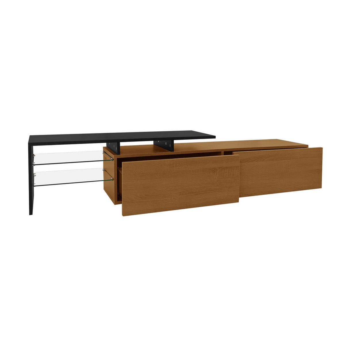 TV-SCHRANK Modern Schwarz Holzoptik Glasböden LED-Beleuchtung - Schwarz, Holz (42.19/18.42/143cm) - FLIEKS