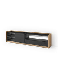 LOWBOARD, Schwarz und Eiche, 207/37/50cm, mit Led - Schwarz, Holzwerkstoff (207/50/37cm) - Skraut Home