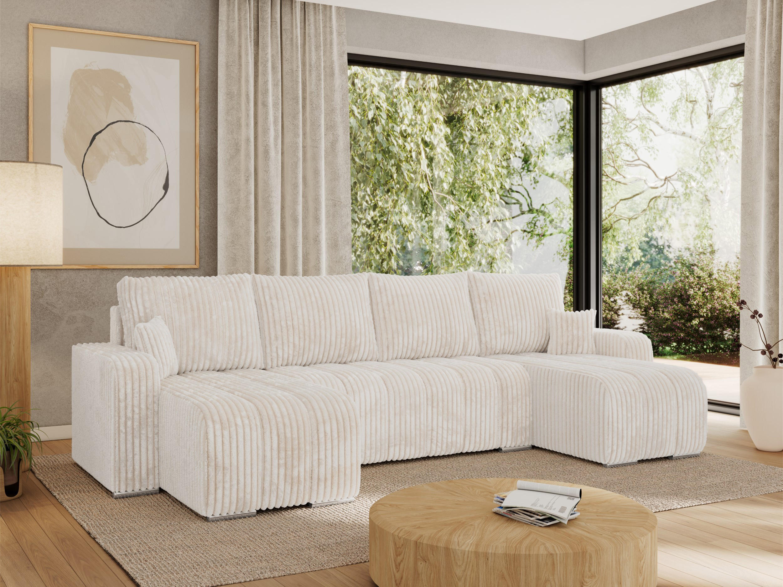 WOHNLANDSCHAFT KIRASSO U Beige Cord - Beige/Grau, Textil/Metall (320/86/147cm) - MKS